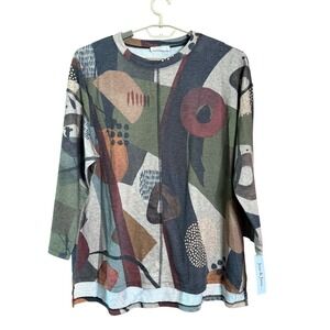 Jess & Jane 2X Milan Print Long Sleeve Tunic‎ Top Artsy Made in USA 2X NWT